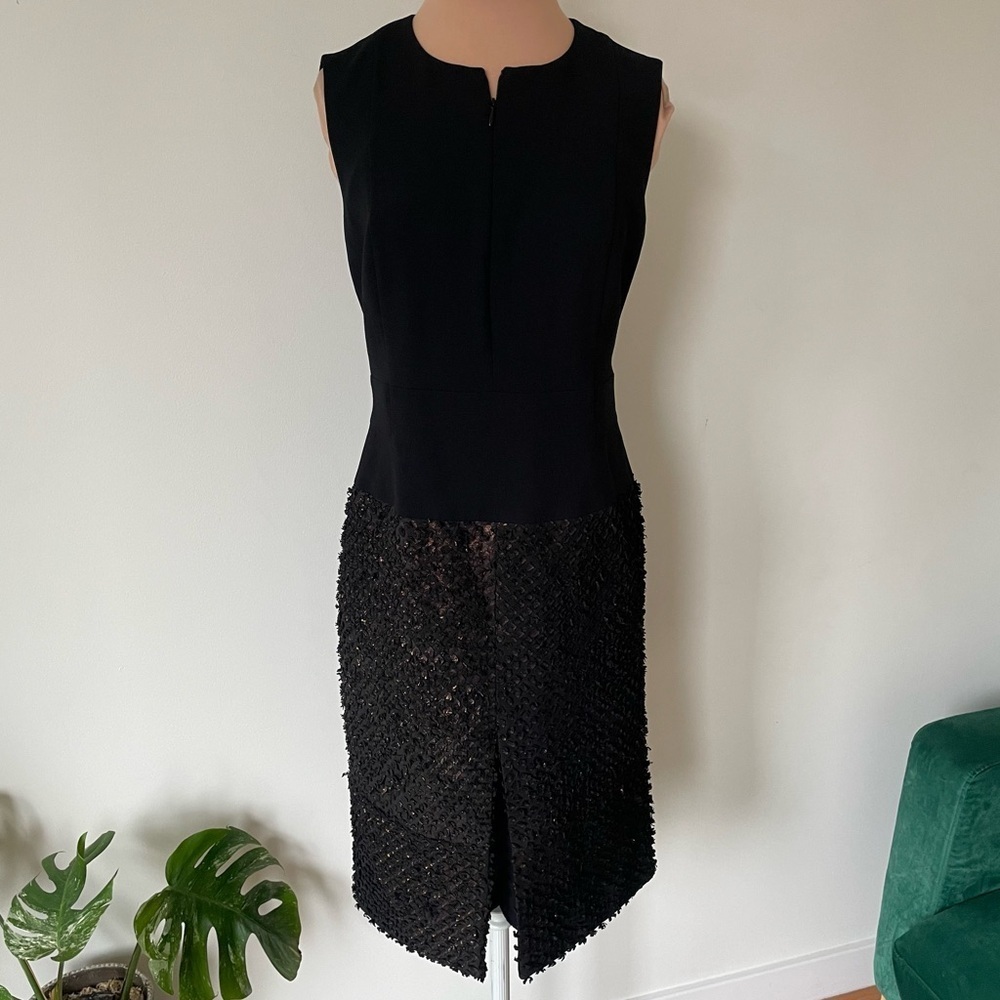 Akris Lambskin Suede Leather Black Bronze Metallic Textured Sheath Dress EUC US6
